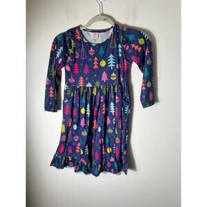 East Rose Girls Christmas Pattern Long Sleeve Dress Sz 7-8T